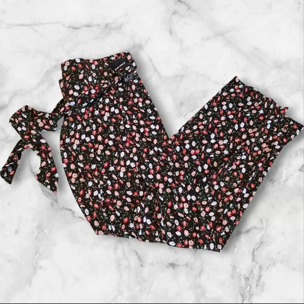 New York & Company Small Floral Brown Pants